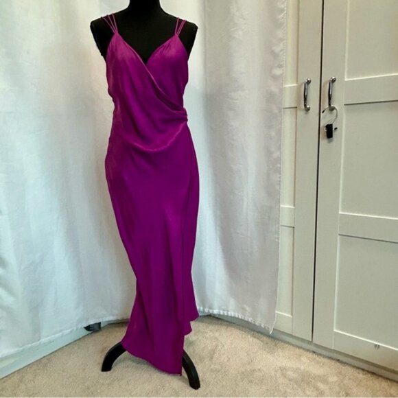 Zara purple Satin effect slip dress sweetheart spaghetti strap faux wrap Sz L - Picture 7 of 16